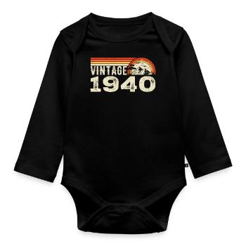 Vintage 1940 Cadeau Anniversaire 1940 Rétro 1940 - Body Bébé bio manches longues - noir - Devant