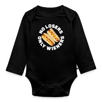 Hot Dog Adult Pun No Losers Only - Baby Bio-Langarm-Body - Schwarz - Vorne