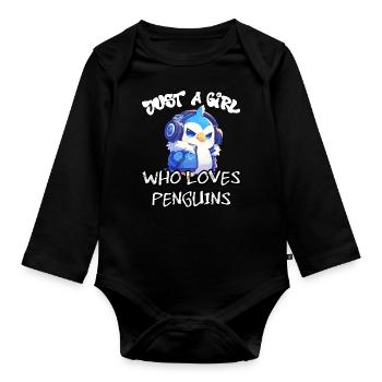 Just a girl who loves Penguins - Organic Longsleeve Baby Bodysuit - black - Front