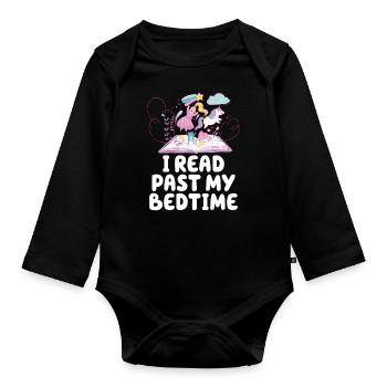 Je lis licorne après le coucher - Body Bébé bio manches longues - noir - Devant
