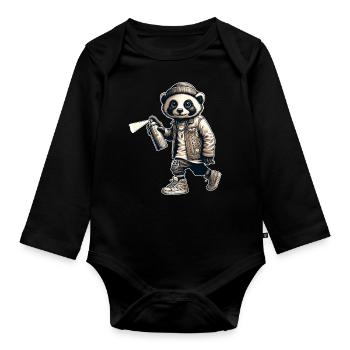 Panda Graffiti Spray Can Street Art - Organic Longsleeve Baby Bodysuit - black - Front