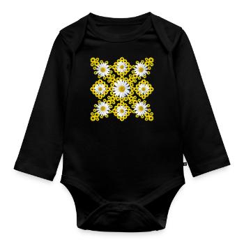 Daisies blossom and blooming sunflowers floral - Organic Longsleeve Baby Bodysuit - black - Front
