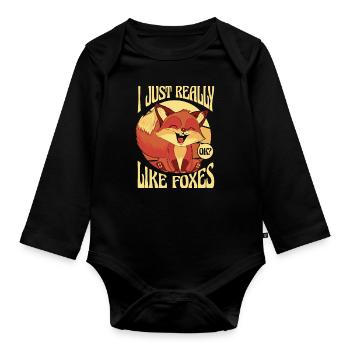 Ich mag Füchse Caninae Rotfuchs Canidae - Baby Bio-Langarm-Body - Schwarz - Vorne