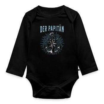 Papitän Papa Kapitän Vatertag Captain Anker Segler - Baby Bio-Langarm-Body - Schwarz - Vorne