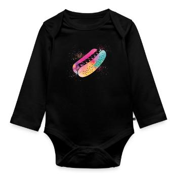 Hot Dog Adult Watercolor - Baby Bio-Langarm-Body - Schwarz - Vorne