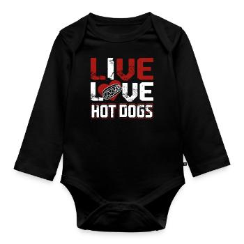 Hot Dog Adult Live Love Hot Dogs - Organic Longsleeve Baby Bodysuit - black - Front