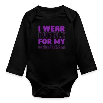 Alzheimer Je porte du violet pour mon fils Alzheimer - Body Bébé bio manches longues - noir - Devant