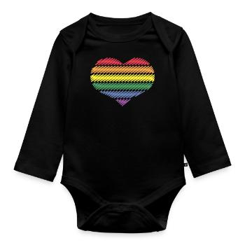 Rainbow Heart (Amour / Croquis / Lot de 6 / PNG) - Body Bébé bio manches longues - noir - Devant