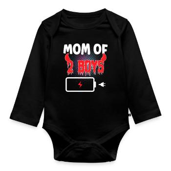 Maman de 2 garçons - Body Bébé bio manches longues - noir - Devant