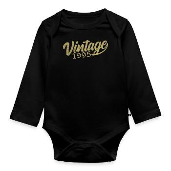 1995 Jahrgang 1995 Retro 1995 Geburtstagsgeschenk - Baby Bio-Langarm-Body - Schwarz - Vorne