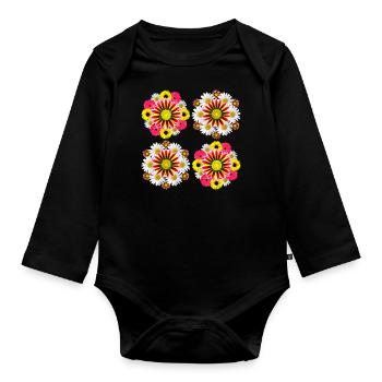 Gazania Daisies Sunflowers Blossom Floral Design - Organic Longsleeve Baby Bodysuit - black - Front