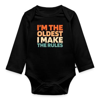 Black humor elders, I make the rules - Organic Longsleeve Baby Bodysuit - black - Front