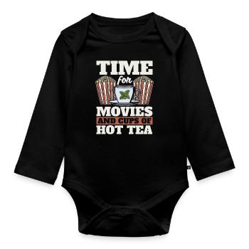 Hot Tea Time For Movies And Cups Of Herbal Tea - Organic Longsleeve Baby Bodysuit - black - Front