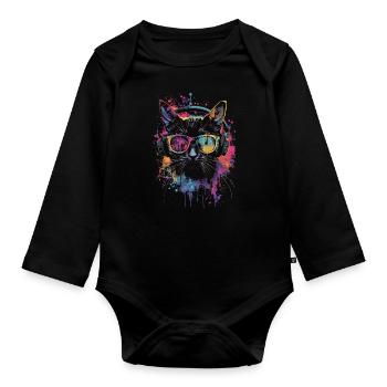 Black cat - Organic Longsleeve Baby Bodysuit - black - Front