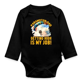 Papa paramoteur se défoncer est mon travail - Body Bébé bio manches longues - noir - Devant