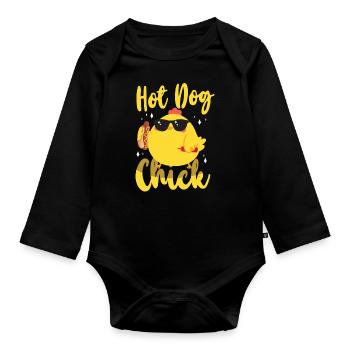 Hot Dog Adult Chicken Girl Hot Dog - Baby Bio-Langarm-Body - Schwarz - Vorne
