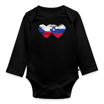 Czech Republic Slovenia flag heart used - Organic Longsleeve Baby Bodysuit - black - Front