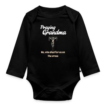 Grand-mère en prière - Betende Oma - Body Bébé bio manches longues - noir - Devant