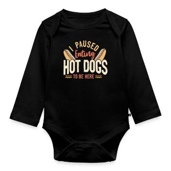 Hot Dog Adulte J’ai fait une pause en mangeant chaud - Body Bébé bio manches longues - noir - Devant