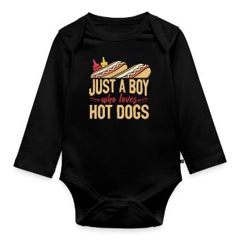 Hot Dog Adult Boy Just A Boy Who - Organic Longsleeve Baby Bodysuit - black - Front