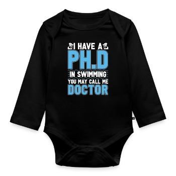 Nageur J’ai un doctorat en natation, triathlon, plongeon - Body Bébé bio manches longues - noir - Devant
