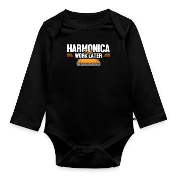 Mundharmonika erstes Werk, später Harmonist Harmonicist - Baby Bio-Langarm-Body - Schwarz - Vorne