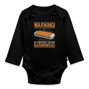 May Spontaneously Talk About Harmonicas Mouth - Organic Longsleeve Baby Bodysuit - black - Front