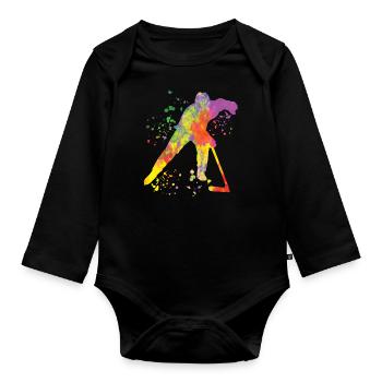Eishockeyspieler Jungen Eishockey - Baby Bio-Langarm-Body - Schwarz - Vorne
