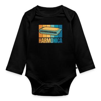 Retro Harmonica Harmonicist Mouth Harp Harmonist - Organic Longsleeve Baby Bodysuit - black - Front
