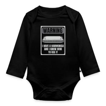 Ich habe eine Mundharmonika und weiß, wie man sie benutzt - Baby Bio-Langarm-Body - Schwarz - Vorne