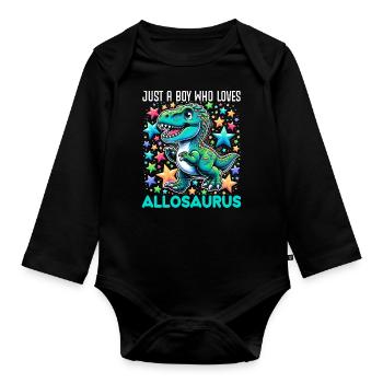 Dinosaur Lover Dino Allosaurus - Organic Longsleeve Baby Bodysuit - black - Front