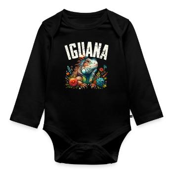 Iguana - Organic Longsleeve Baby Bodysuit - black - Front
