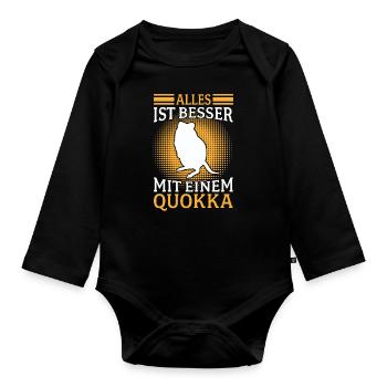 Quokka Beuteltier Alles besser mit Quokka - Baby Bio-Langarm-Body - Schwarz - Vorne