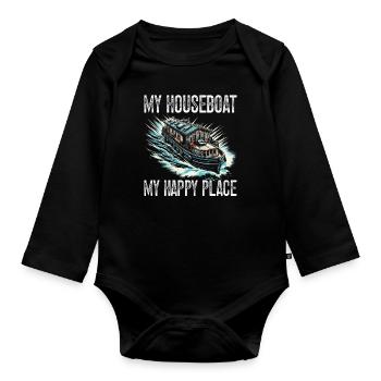 My houseboat is my happy place - Organic Longsleeve Baby Bodysuit - black - Front