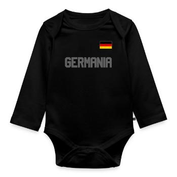 Deutschland Trikot Look GERMANIA mit Flagge Fahne - Baby Bio-Langarm-Body - Schwarz - Vorne
