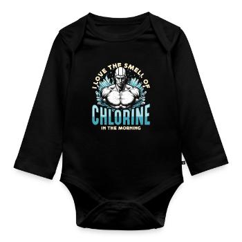 Nageur J’aime l’odeur du chlore Sports nautiques - Body Bébé bio manches longues - noir - Devant
