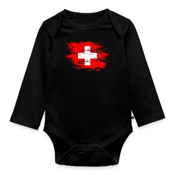 Schweiz Flagge used - Baby Bio-Langarm-Body - Schwarz - Vorne