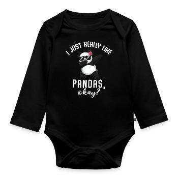 Panda Panda Bear Funny - Organic Longsleeve Baby Bodysuit - black - Front