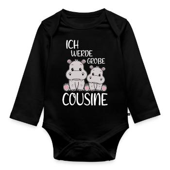 Soon Cousin Baby Hippopotamus I'm Going To Big Cousin - Organic Longsleeve Baby Bodysuit - black - Front
