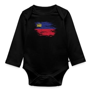 Liechtenstein Flagge used - Baby Bio-Langarm-Body - Schwarz - Vorne