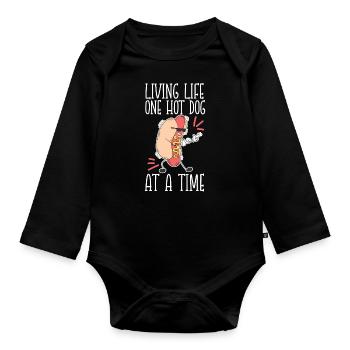 Hot Dog Adult Living Life One Hot - Organic Longsleeve Baby Bodysuit - black - Front