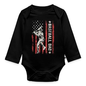 Baseball Papa Flagge Baseball Vatertag - Baby Bio-Langarm-Body - Schwarz - Vorne