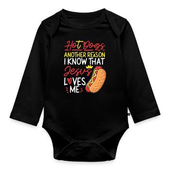 Hot Dog Adult Jesus Faith - Organic Longsleeve Baby Bodysuit - black - Front