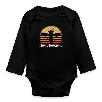 Bee Amazing Motivational Quote Bee Art - Organic Longsleeve Baby Bodysuit - black - Front