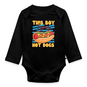 Hot Dog Adult Boy This Boy Loves - Organic Longsleeve Baby Bodysuit - black - Front