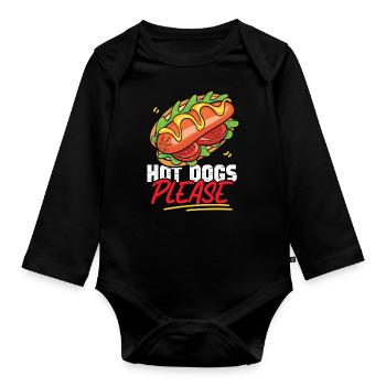Hot Dog Adult Hot Dogs Please - Organic Longsleeve Baby Bodysuit - black - Front