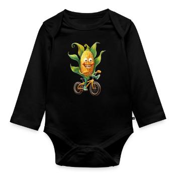 Vélo de maïs en épi - Body Bébé bio manches longues - noir - Devant