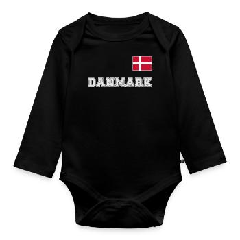 Denmark jersey look – DANMARK with flag flag - Organic Longsleeve Baby Bodysuit - black - Front