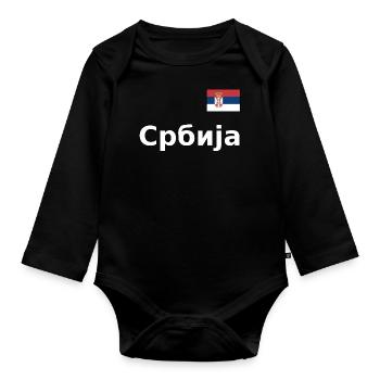 Serbien Trikot Look - Србија - Fahne Flagge Brust - Baby Bio-Langarm-Body - Schwarz - Vorne