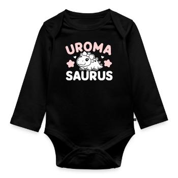Uroma-Saurus Baby Pink Beste Uroma Geburtstag - Baby Bio-Langarm-Body - Schwarz - Vorne